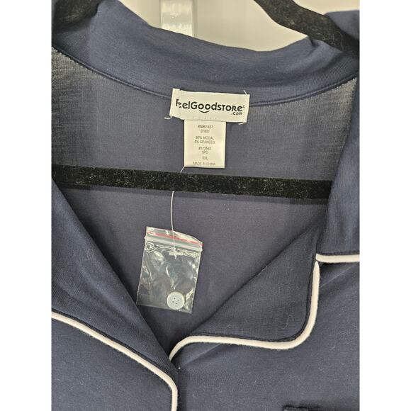 Feel Good Store Women Long Sleeve Navy Pocket Collared V-neck Sleepwear Size 0XL - Picture 3 of 4